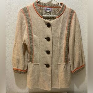 Freelance 100% Lamb Wool Cardigan Sweater Size L Button Front 3/4 Sleeve